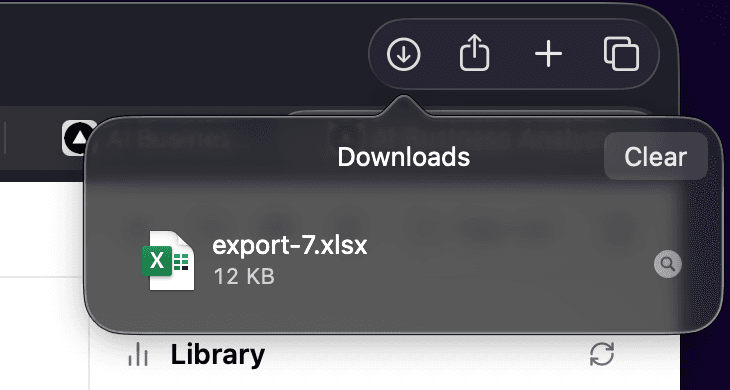 Excel file with data rows