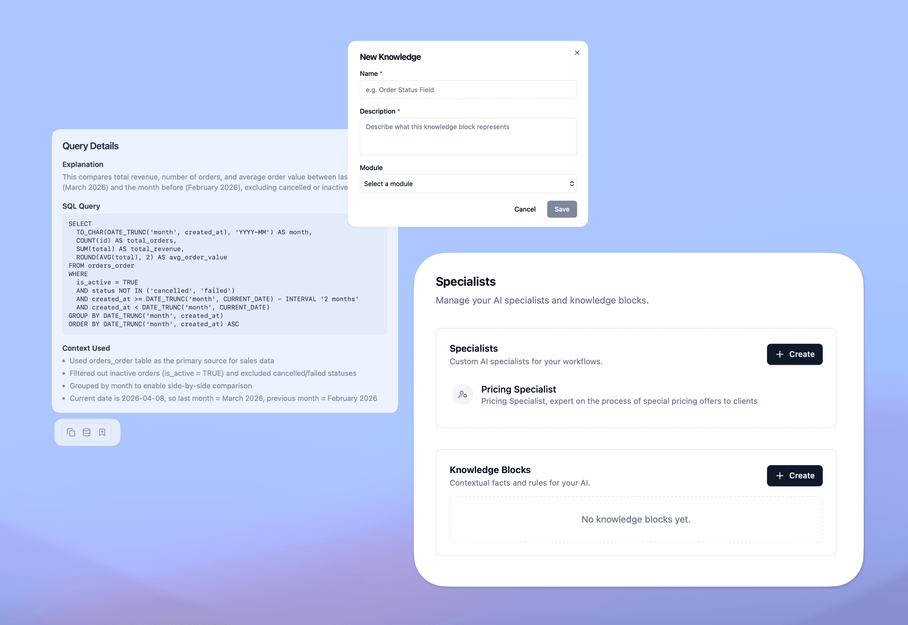 Settings and specialists